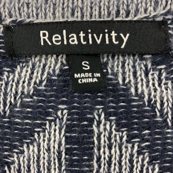 Relativity Anthro Women’s S Chevron Blue Knit Fringe Geometric Boho Sweater - Picture 3 of 8